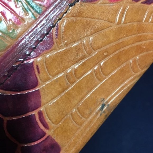 Leather w/ Leopard Safari Embossed Dyed Shantiniketan Stand Up Handbag - Picture 13 of 14